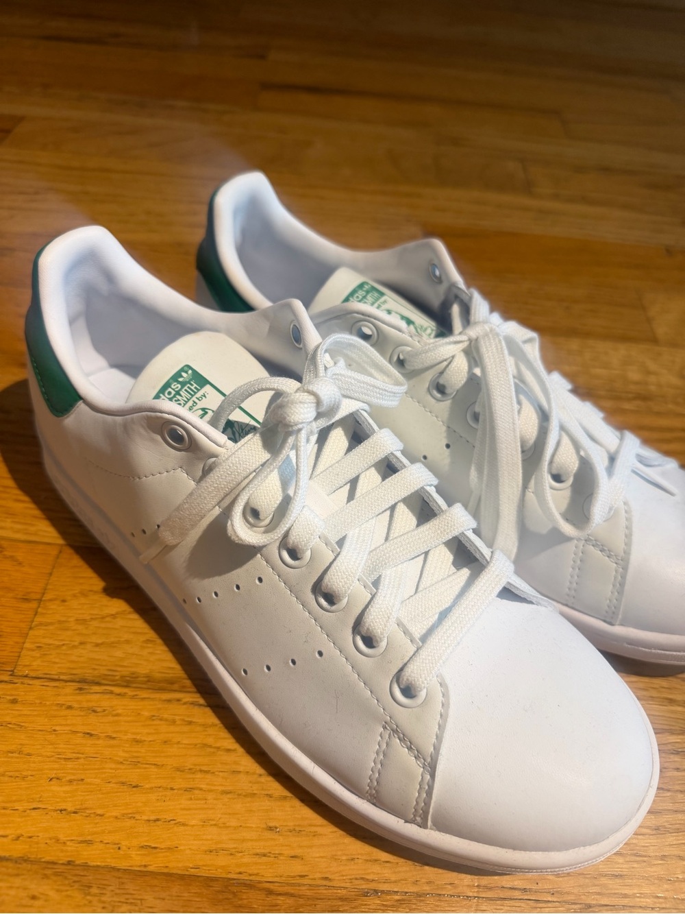 adidas Stan Smith White Leather Sneakers with Green Heel Accent